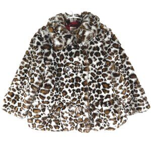 Gymboree Girls Faux Fur Leopard Print Coat XS 3/4 Peplum Jacket